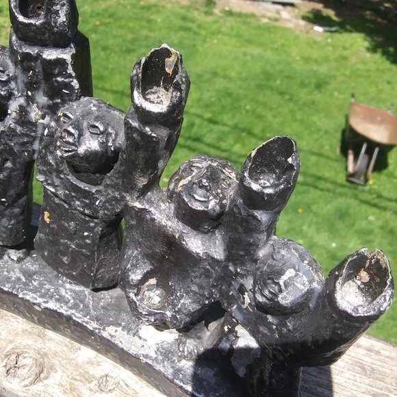Vintage Brutalist Menorah hanukiah Ellen Lord Maccabees Cast Metal FLAWS - Picture 11 of 16